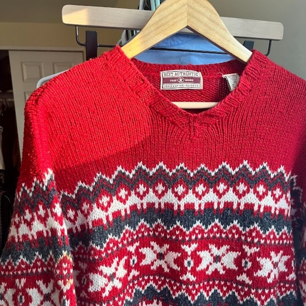 90's Fair Isle Sweater -  Best Authentic - Red - Size Medium